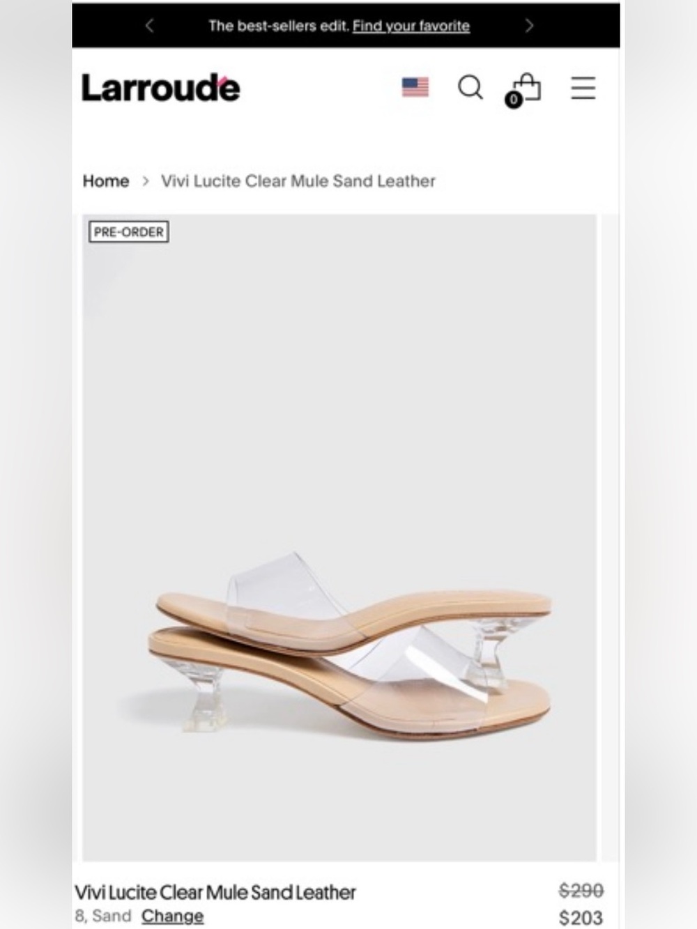 Larroude Vivi Lucite Mule in Sand/Nude